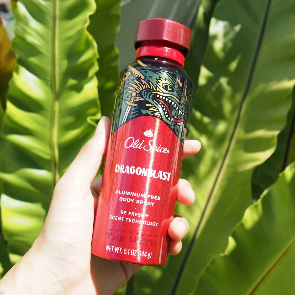 *ใส่โค้ดTHE40Aลด10%* Old Spice Body Spray สเปรย์ กลิ่น Dragonblast 144g หอมวานิลลาผสมช็อกโกแลต หวานละมุน