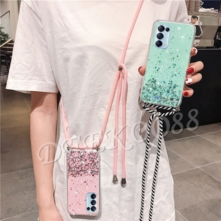 เคสโทรศัพท์ OPPO Reno5 4G Reno 5 Pro 5G Phone Case Style Lanyard Bling Glitter Sequins Transparent TPU Soft Cover With Shoulder Strap เคส Reno 5Pro Casing