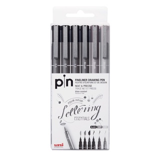 ปากกาหัวพู่กัน + ปากกาตัดเส้น Uni pin fine-liner pen and brush set