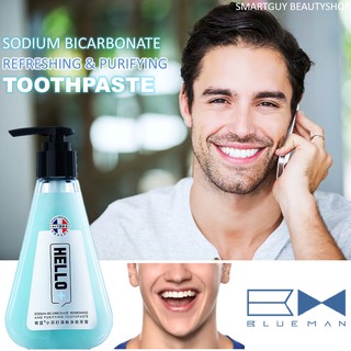 BlueMan Hello Sodium Bicarbonate Refreshing And Purifying Toothpaste 210g ยาสีฟันโซเดียมไบคาร์บอนเนททำความสะอาดปากและฟัน