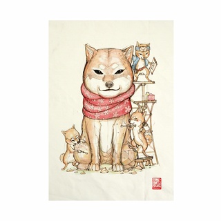 ผ้าแคนวาส พิมพ์ลาย ฮะจิโกะ ไม่มีกรอบ ขนาด 34.5x48.5 ซม / Hachiko Fabric Art  Canvas No frame size 34.5x48.5 cm.