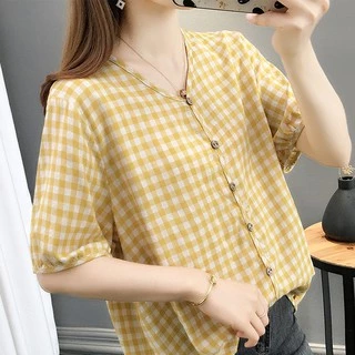 FBAShop 💕เสื้อทรงปล่อยงานสวยลายตารางกิมมิคแขนตุ๊กตาน่ารักๆ มีกระดุมไม้สวยๆทุกบ้านต้องมี