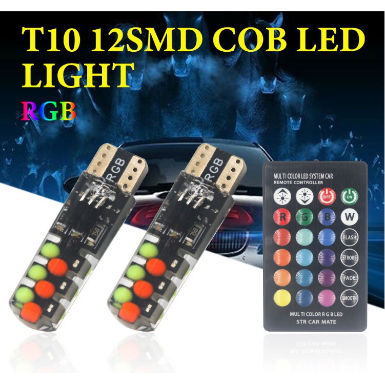 T10 RGB ไฟ LED ไฟรถยนต์หลอดไฟ LED RGB รีโมทคอนโทรล 194 168 501 ไฟ LED ด้านข้างหลอดไฟ