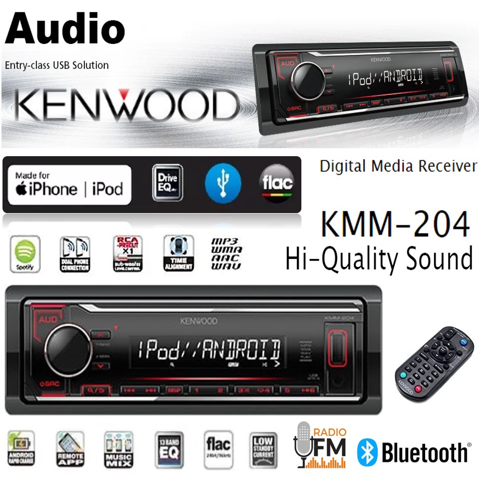 KENWOOD KMM-204 เครื่องเสียงรถ วิทยุติดรถยนต์ 1DIN USB MP3 AUX IN ประกันศูนย์ 1 ปี