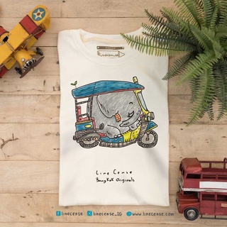 Elephant Tuk Tuk t-shirt เสื้อยืดลายช้างตุ๊กตุ๊ก สีขาวออฟไวท์