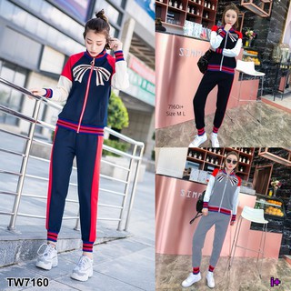 (7160) Set 2 ชิ้นเสื้อแจ๊คเก็ตซิปหน้า คอตั้ง