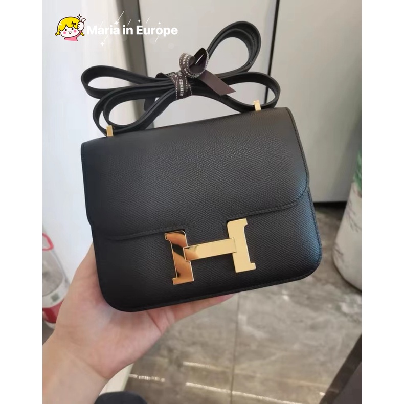 Hermes Kang Kang 24 black classic gold buckle ladies shoulder bag crossbody bag