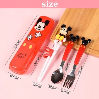 ชุดตะเกียบฝึกเด็ก Disney 3in1 ตะเกียบ ส้อม ช้อน สแตนเลส ปลอดสาร BPA พร้อมกล่องพกพา ลายการ์ตูนน่ารัก เหมาะ 1-3 ปี