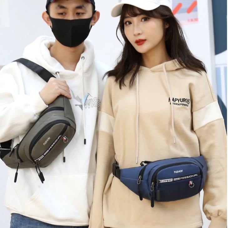 (w194) กระเป๋าคาดอกคาดเอว ผิวผ้ากันน้ำ แต่งห่วงห้อยกุญแจ vgetbag