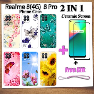 2 IN 1 Realme 8 8 Pro เคสโทรศัพท์ พร้อมกระจกนิรภัย เซรามิค ป้องกันหน้าจอ โค้ง ฟิล์มนิรภัย ผีเสื้อ