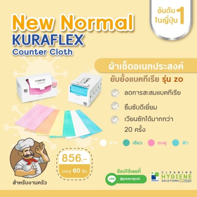 ผ้าเช็ดทำความสะอาดเอนกประสงค์ยับยั้งเชื้อแบคทีเรีย Kuraflex Counter Cloth รุ่น ZO แบบบาง นำเข้าจากปร