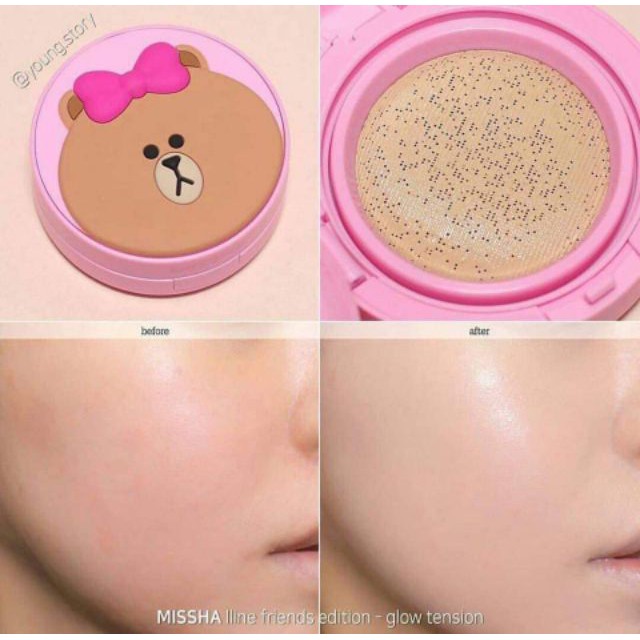 Missha Line Friends Glow Tension Cushion เบอร์ 23N ผิวขาวเหลือง-ผิวสองสี