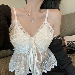 S-XL สลิงเก๋ไก๋สไตล์ฝรั่งเศสเสื้อสไตล์ Desireเสื้อกล้ามลูกไม้คอวีฤดูร้อนด้านหลังออกแบบอย่างสวยงาม