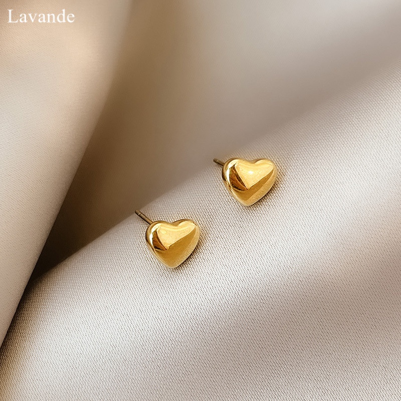 LAVANDE ต่างหูเหล็กไทเทเนียมรูปหัวใจญี่ปุ่นเกาหลีขนาดเล็กน่ารักสไตล์นักเรียน อารมณ์เรียบง่ายสามมิติ S7FT