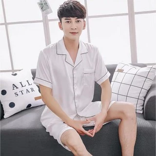 3333-1 ชุดนอนผู้ชายแขนสั้นขาสั้นน่ารักๆผ้าซาตินนิ่มใส่สบาย สีสวยสด สไตล์เกาหลี (สินค้าพร้อมส่ง)