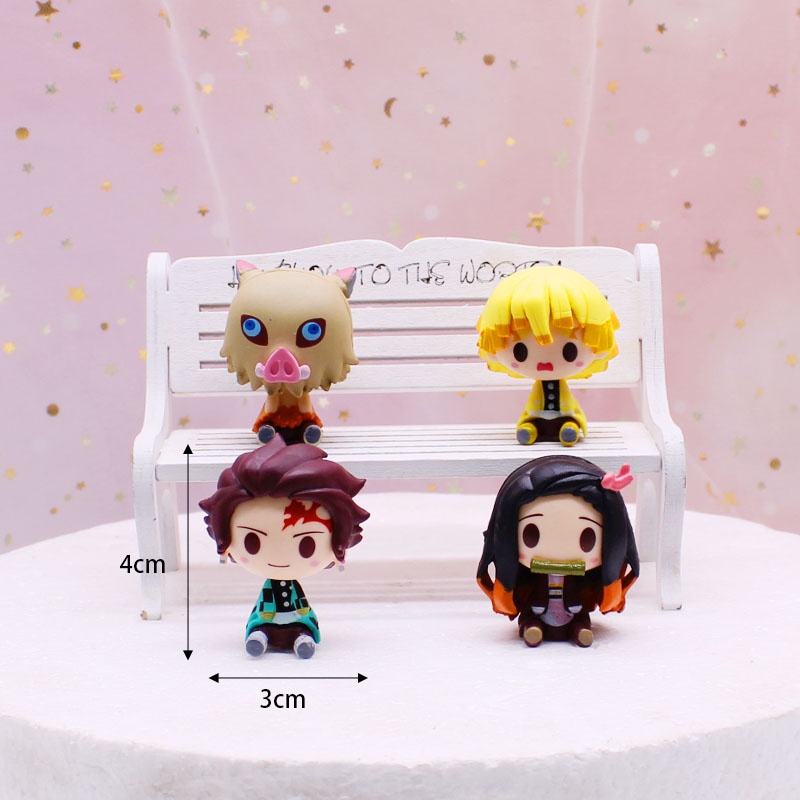 Demon Slayer / Tanjiro / Nezuko / ตุ๊กตา Zenitsu / ที่รองเค้ก (ชุด 4 ชิ้น)