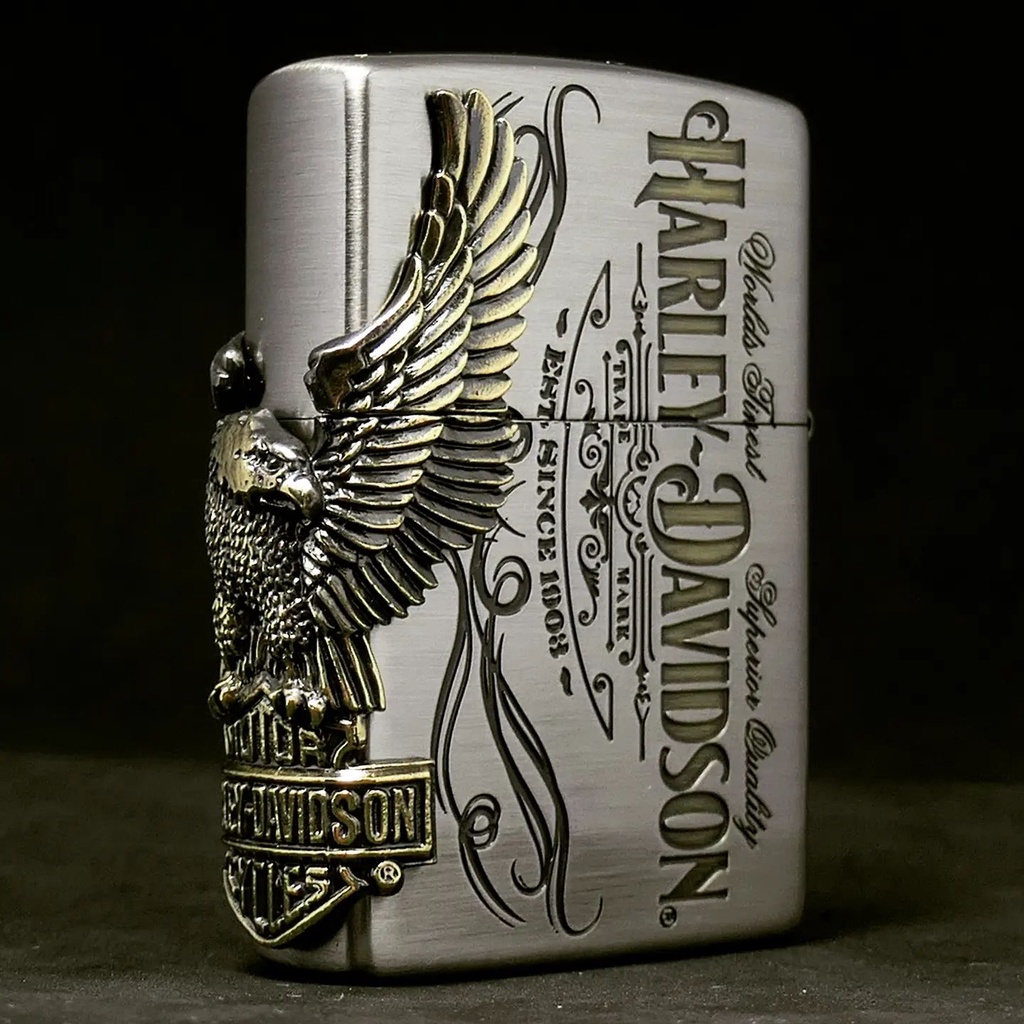 Zippo HDP-75 Harley Davidson - Eagle Side Metal (Silver-Brass) ของแท้ รับประกันตลอดชีวิต