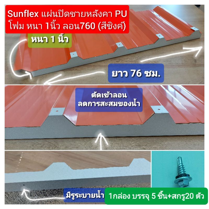 แผ่นปิดเชิงชาย เมทัลชีท พียูโฟม ลอน# 760 หนา 1 นิ้ว(สีซิงค,สีดำ,สีขาว,สีเทา) (5 ชิ้น/กล่อง + สกรู 20