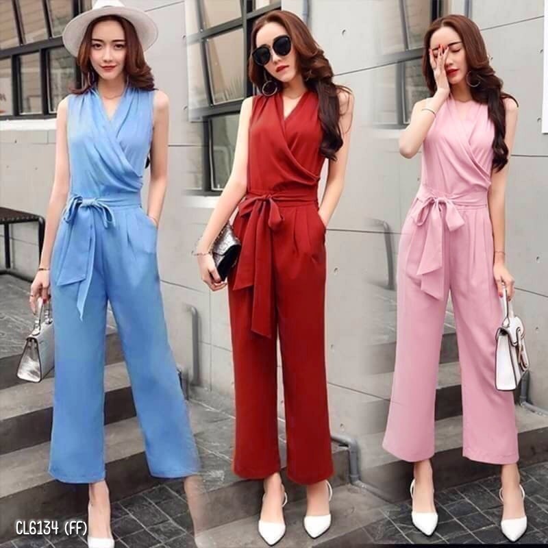 จั้มสูทคอวีอกไขว้  CL6134