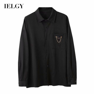 Ielgy เสื้อเชิ้ตแขนยาวลําลอง ทรงหลวม สไตล์ญี่ปุ่น ฮ่องกง สําหรับผู้ชาย