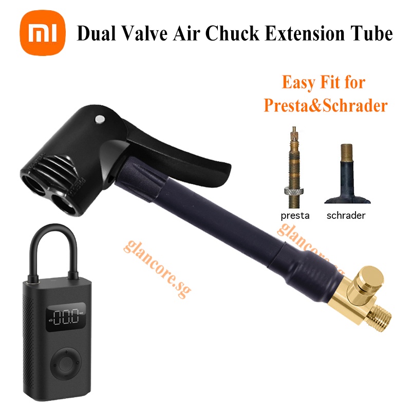 Presta และ Schrader Dual Valve Pump Adaptor, Extension Hose พร้อมล็อค Air Chuck สําหรับล็อคบนการเชื่อมต่อ