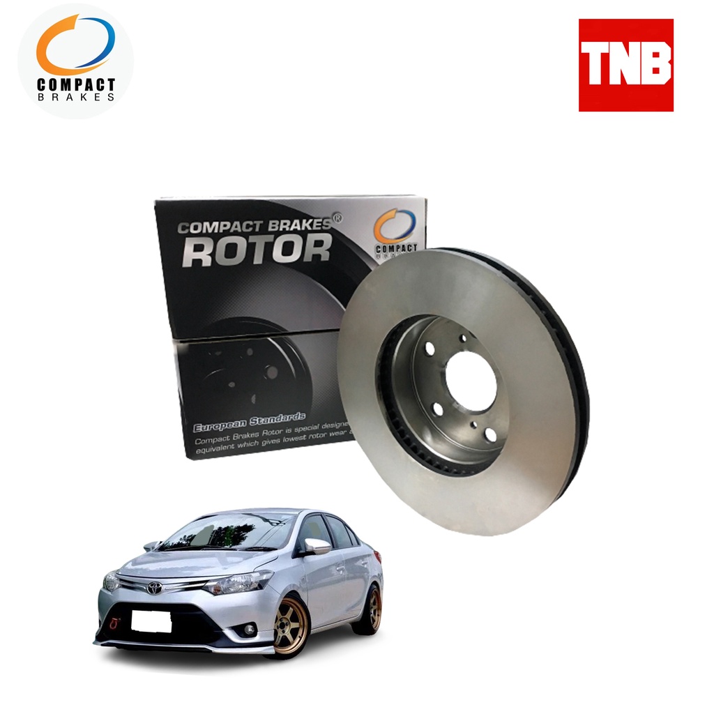 Compact Brakes จานเบรคหน้า 1 คู่ Toyota Vios Gen3 โตโยต้า วีออส ปี 2013-2018 จานดิสขนาด 255 mm (รุ่น