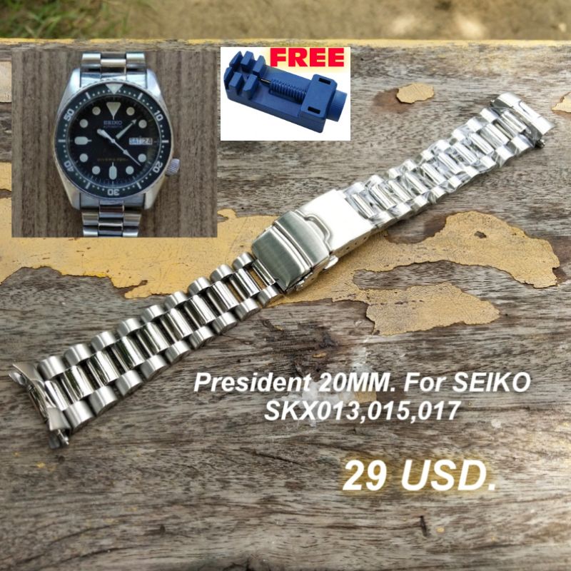 สายนาฬิกา หัวโค้งสำหรับ Seiko skx013 ,015 ,017ลาย president แถมฟรีspring bar 2.5และปากกาถอดสาย ชำระเงินปลายทางได้ครับ