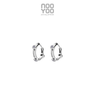 NooYoo ต่างหูสำหรับผิวแพ้ง่าย Hoop with Triple Bezel CZ (สีเงิน / โรสโกลด์)