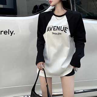 Suxi เสื้อแขนยาวลําลอง คอกลม พิมพ์ลายตัวอักษร ทรงหลวม เข้ากับทุกการแต่งกาย แฟชั่นฤดูใบไม้ร่วง