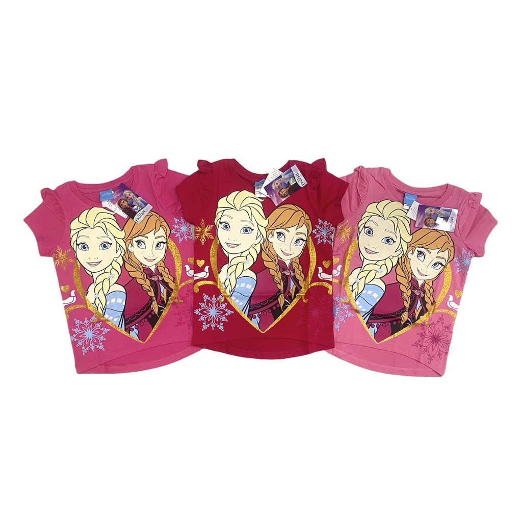 เสื้อยืดคอตตอน สี ดิสนีย์ ลิขสิทธิ์แท้ 100% เอลซ่า อันนา ชมพูเข้ม/สีเลือดหมู/ชมพูอ่อน มือ1 งานป้าย