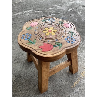 เก้าอี้ ไม้จามจุรี สตูล ลายดอกไม้กลม กว้าง 10 นิ้ว สูง10 นิ้…