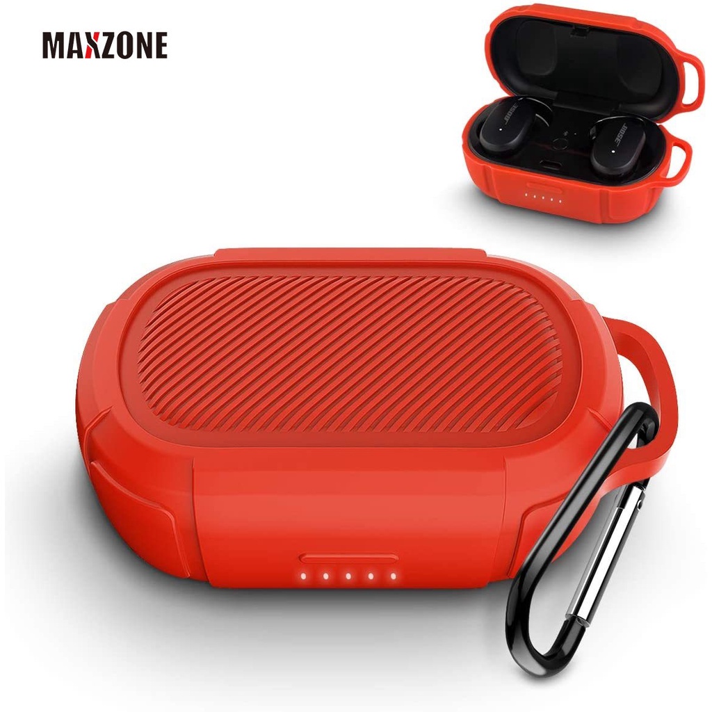 MAXZONE for Bose QuietComfort Earbuds Case, Silicone Soft Anti-Lost &amp; Shockproof,Scratch/Shock Resistant Cover for Bose True Wireless Bluetooth Headphone with Carabiner Keychain