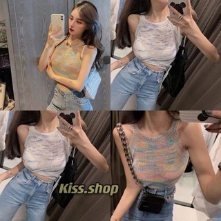 Kiss.shop🌟พร้อมส่ง🌟เสื้อสายรุ้งไหมพรมสวยๆสไตล์เกาหลี(CH)