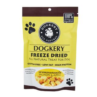 DOGKERY ฟรีซดราย ปลาแซลม่อนผสมแอปเปิ้ล ขนมสุนัข บำรุงขน/ผิวหนัง ทานได้แม้สุนัขแพ้ง่าย (30g)