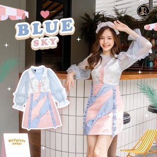 BLT BRAND การันตีเสื้อผ้าแบรนด์แท้ มินิเดรสแขนยาวสีชมพู BLUE SKY