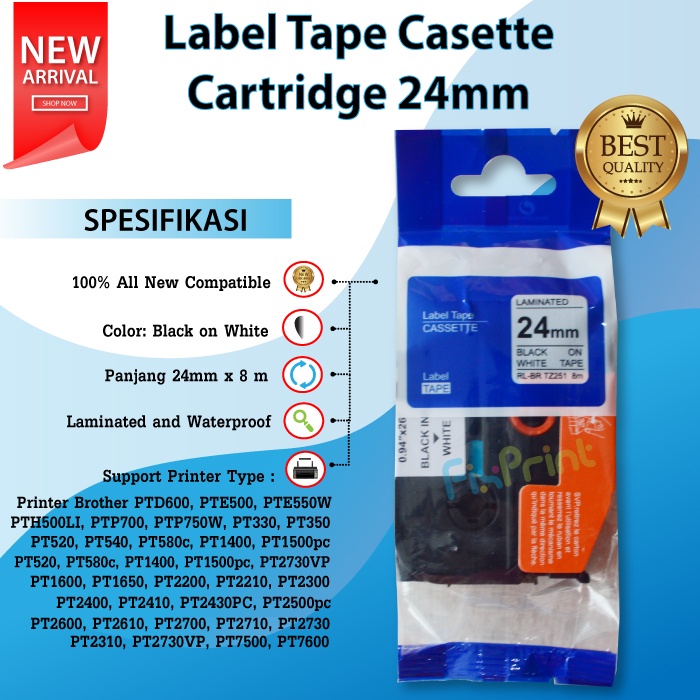 Label Tape Brothr TZE 251 TZe251 24mm สีดําบนสีขาว PT9700PC 9800PCN