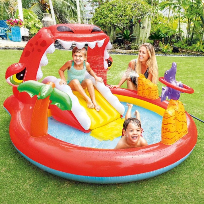 INTEX สระน้ำเป่าลม สระน้ำเด็ก สวนน้ำเป่าลม สวนน้ำสไลเดอร์ฮิปโป Happy Dino Play Center Inflatable Pool For Children