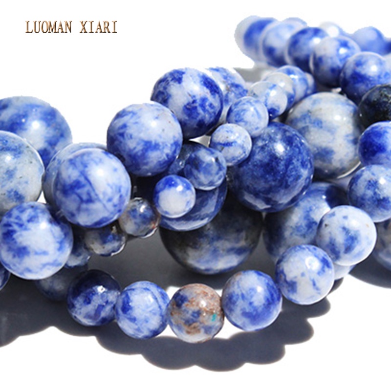 ลูกปัดหินโซดาไลต์ธรรมชาติ ลายจุด สีขาว สีฟ้า สําหรับทําเครื่องประดับ สร้อยคอ สร้อยข้อมือ DIY ราคา ถูกที่สุด ดีลบีเคเค แกลเลอรีภาพที่ 4