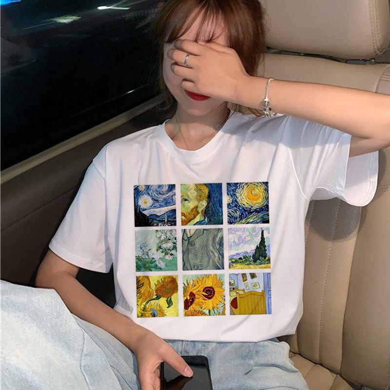 Van Gogh 01 เสื้อยืดลําลองสําหรับสตรีแขนสั้นพิมพ์ลาย Cool Design Anime Oversizeเสื้อยืด