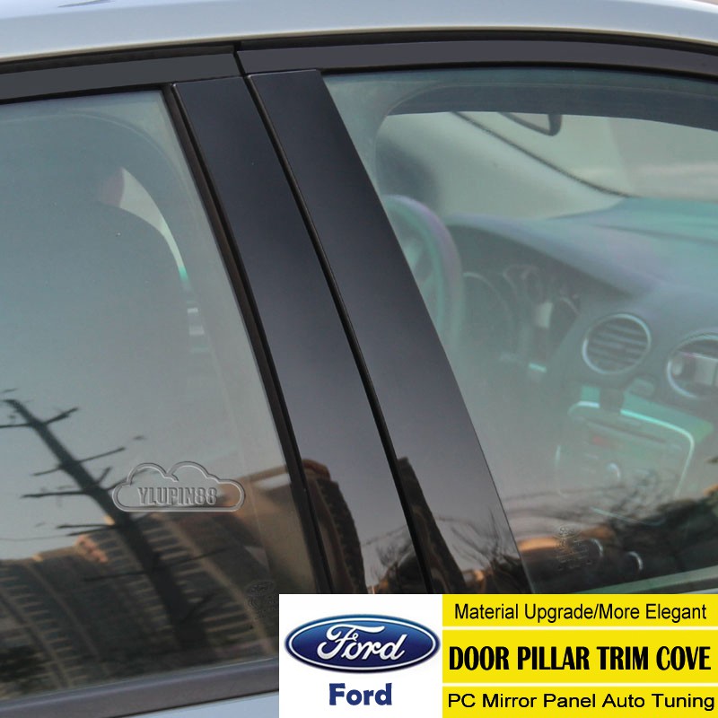 สติกเกอร์ติดเสากระจกมองข้างรถยนต์ PC สีดํามันวาว สําหรับ Ford Focus Fiesta Escort Equator Explorer Mondeo Everest Kuga Ecosport Escape Territory EDG Equator Taurus EVOS F150 SVT RAPTO
