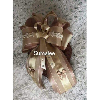 เน็ตติดผม Sumalee งาน Handmade สีน้ำตาล คาดลายดอกไม้