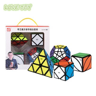 Nkodok ชุดลูกบาศก์ความเร็ว 4 แพ็ค เมจิกคิวบ์ มัดพีระมิด Megaminx Skew Lvy Cube เรียบ สติกเกอร์ ลูกบาศก์ คอลเลกชัน ปริศนา ของเล่นสําหรับเด็ก