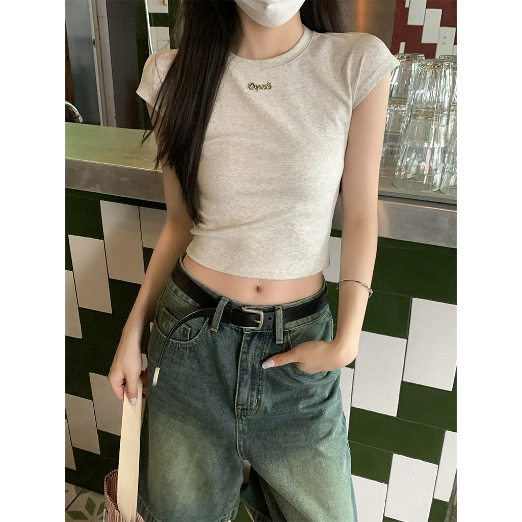 73951 Slimmer Look All-Match เสื ้ อยืดแขนสั ้ นผ ้ าฝ ้ ายแท ้