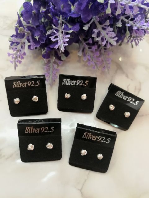 ต่างหูเงินแท้ 92.5% แบบตัวหมุดติดหู ลายตะกร้อ 4mm./ 5mm./ 6mm. สวยมาก - รูปที่ 3