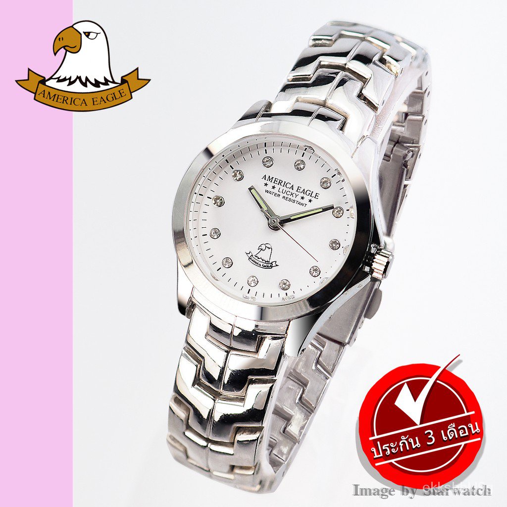 betterSpot goods(girl)นาฬิกา AMERICA EAGLE สำหรับผู้หญิง สายสแตนเลส รุ่น AE002L - Silver/White YVMn at1n