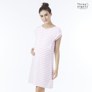 Threeangels Maternity ชุดเดรสคุณแม่ตั้งครรภ์ (แขนล้ำ) PINK STRIPE