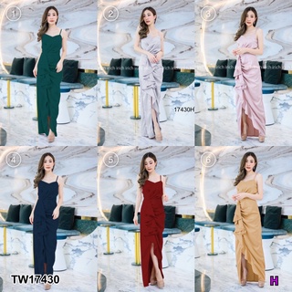 GN17430 แม็กซี่เดรสสายเดี่ยว แต่งระบายย้วยด้านหน้า Maxi Dress