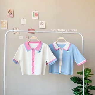 🌷เสื้อครอป คอปก 🌷 ปักลายเมฆ ครอปเกาหลี น่ารักมากกกก🥰