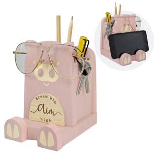 Stationery Desk Box กล่องไม้รูปสัตว์เอนกประสงค์ (หมูสีชมพู)