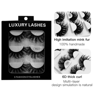 3 Pairs Women 6D Volume Faux Mink Messy Long Thick False Eyelashes